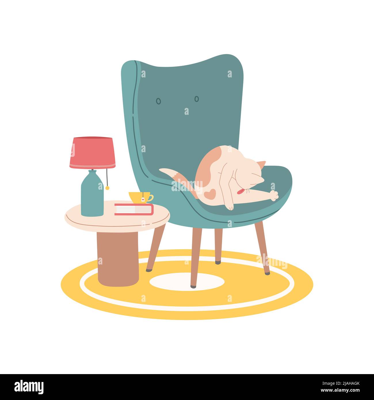 Cat on modern chair flat design vector Stock Vector