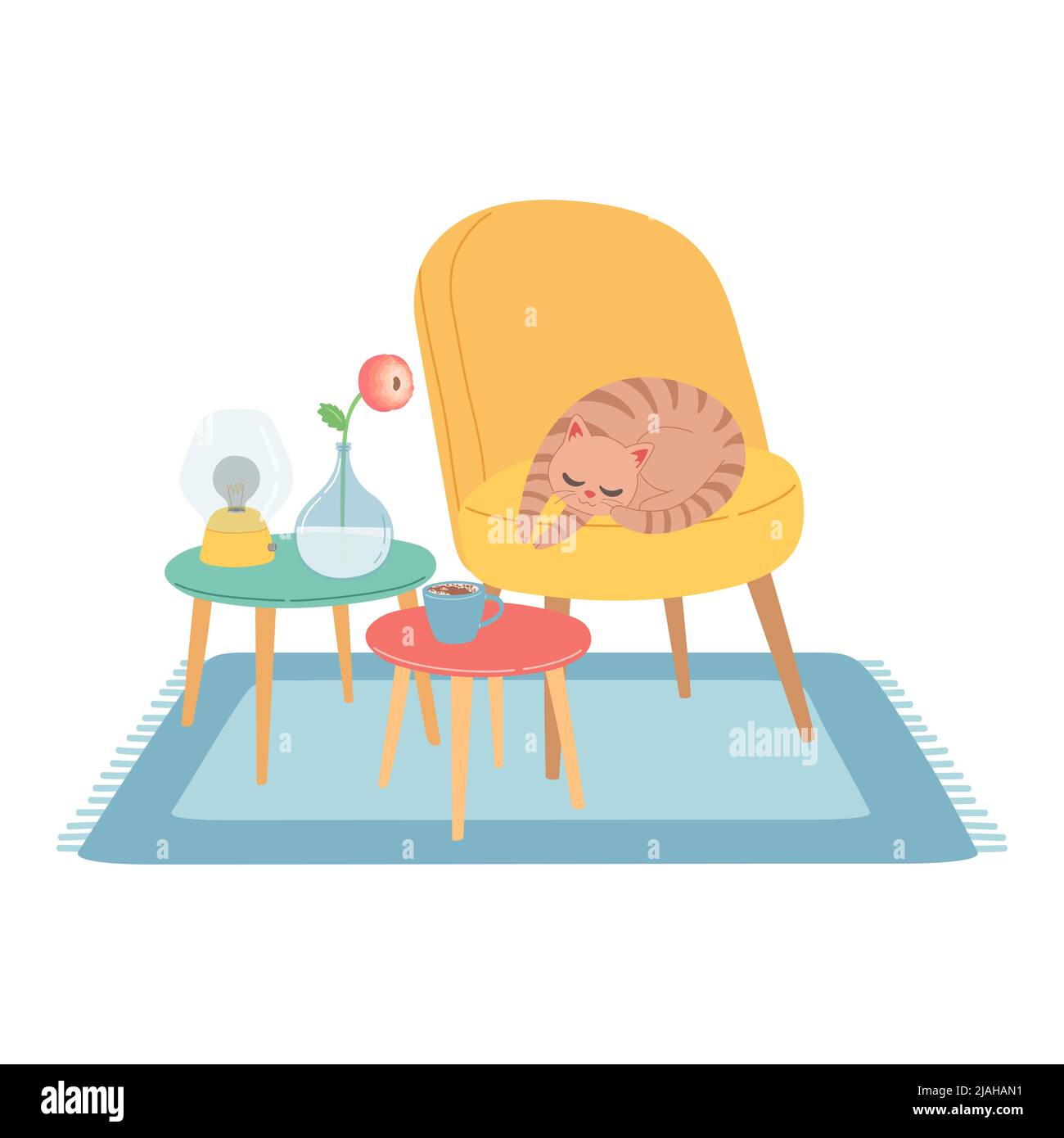 Cat on modern chair flat design vector Stock Vector