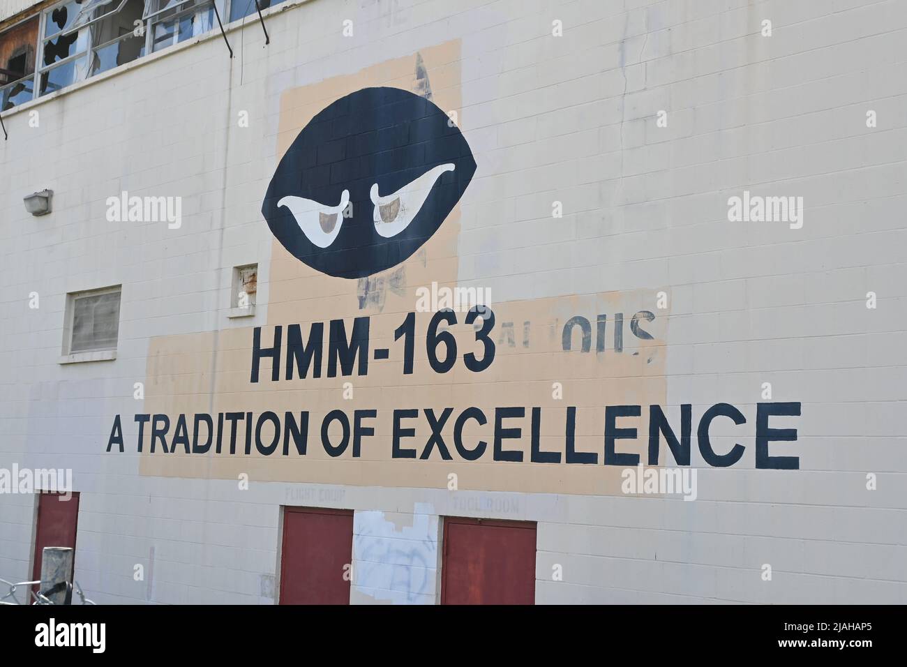 IRVINE, CALIFORNIA - 23 FEB 2022: Closeup of HMM-163 Building on the Former USMC Air Station El Toro, now part of the Great Park and slated for demoli Stock Photo