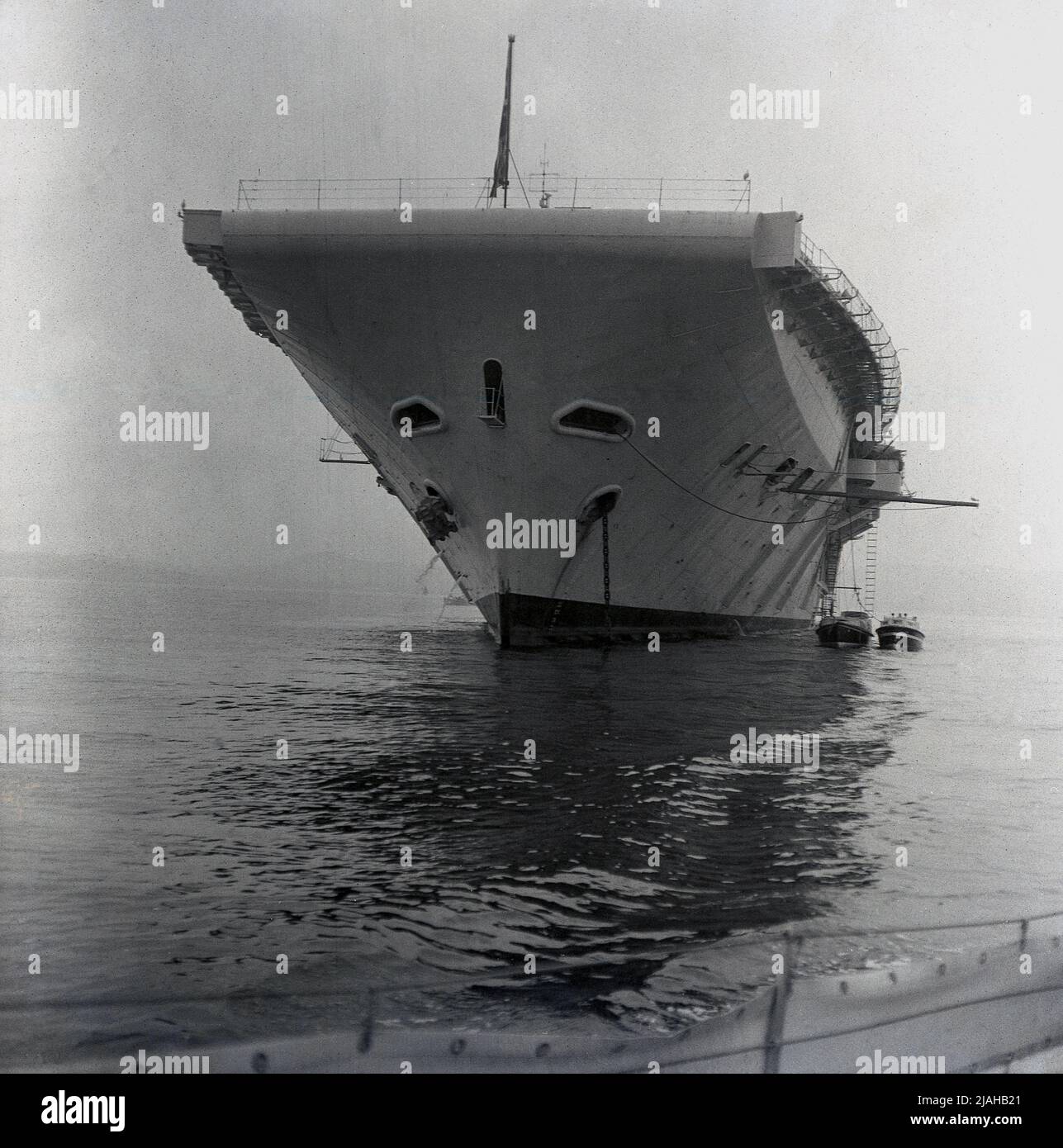 1950s, historical, front view of the Royal Navy ship, the light aircraft carrier, HMS Centaur, England, UK. Stock Photo