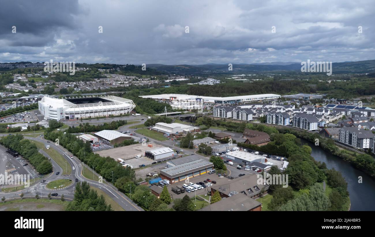 Editorial Swansea, UK - May 24, 2022: Aerial view of The Liberty Stadium and Copper Quarter in Swansea, a premier venue for conference and events in a Stock Photo