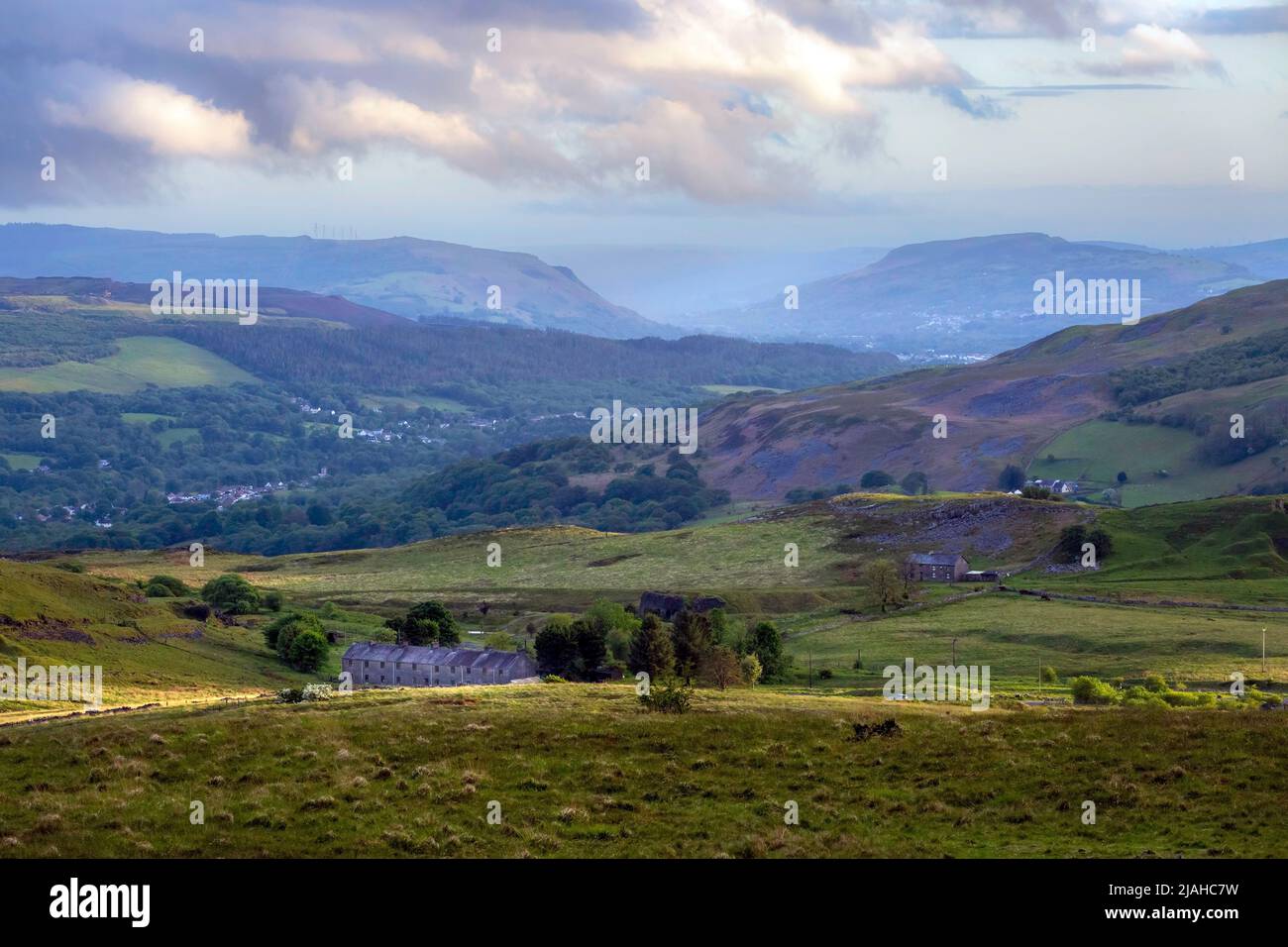 The Swansea Valley viewed from the redundant limestone quarrying area called Penwyllt, South Wales UK Stock Photo