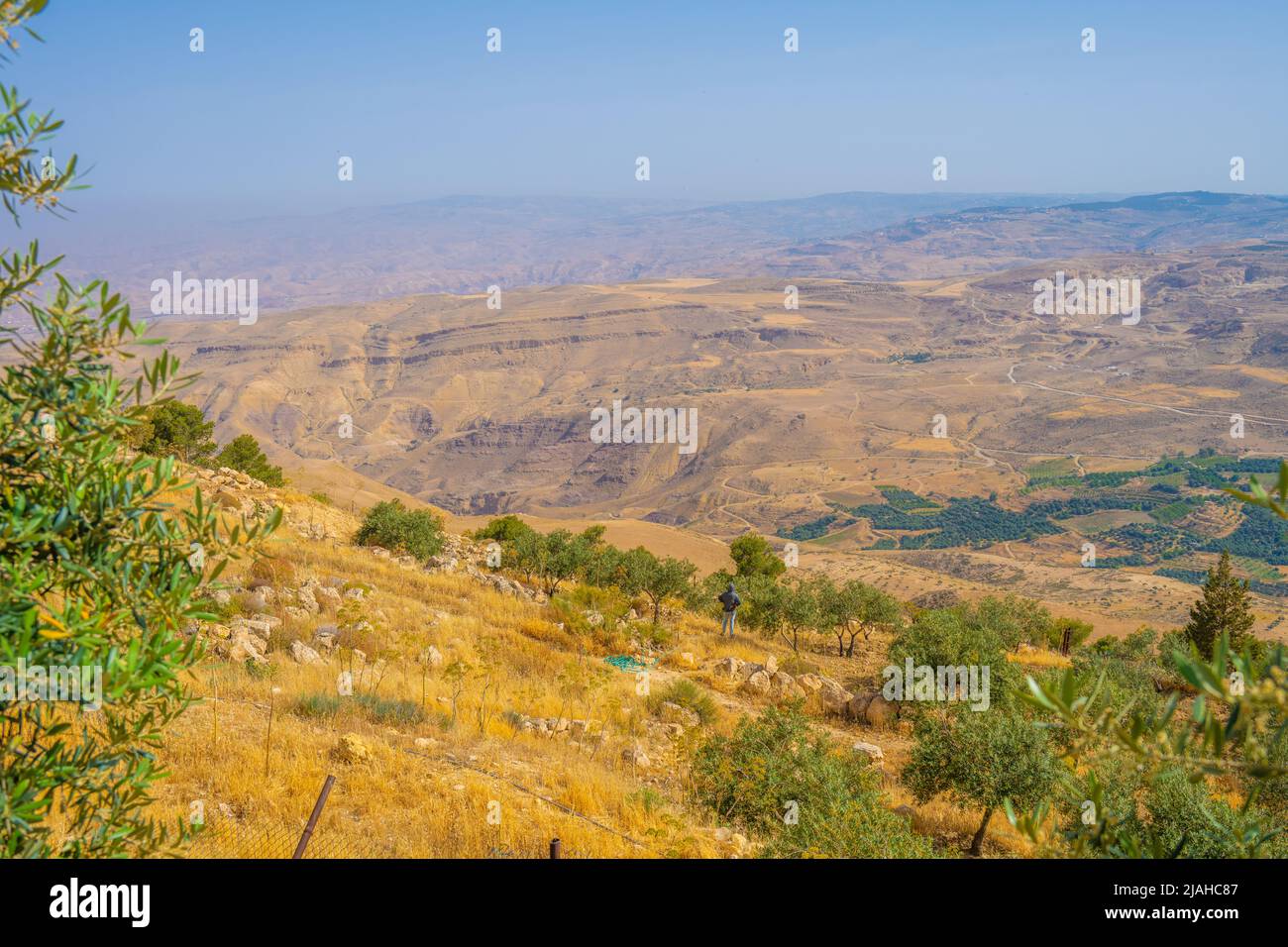 Looking out towards the Dead Sea from Mount Nebo. Moab in the old