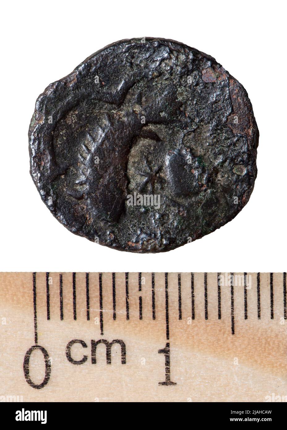 Copper coins of the Golden Horde. Number 16 2. Macro. Isolated on white ...