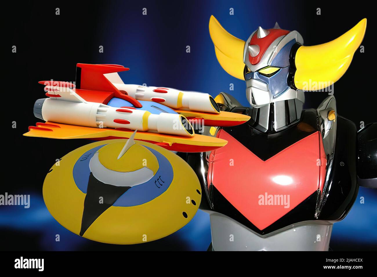 Some 80s toys depicting the iconic UFO character Robot Grendizer created by Manga artist Go Nagai Stock Photo