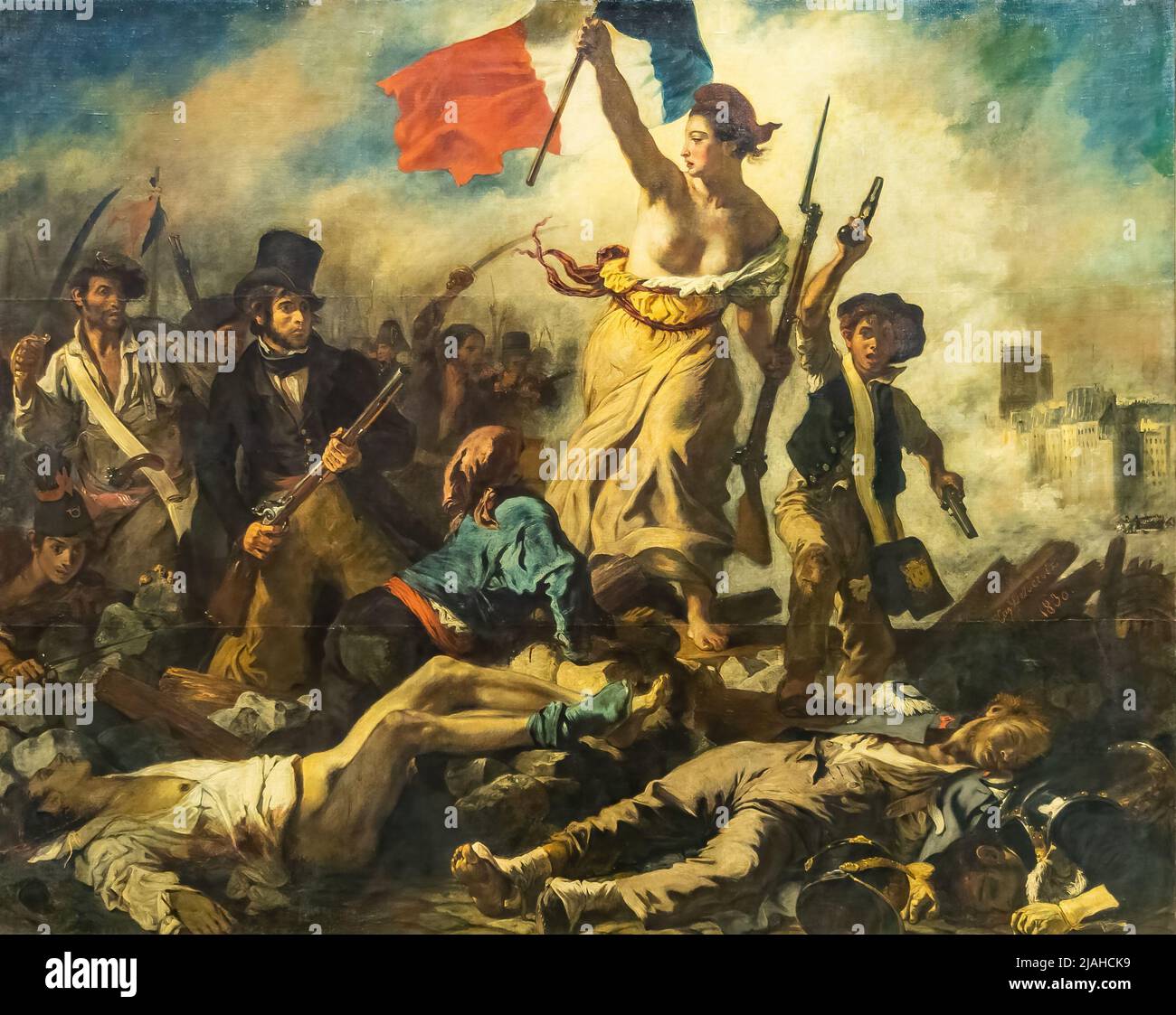 Paris, France-March 18, 2018: Liberty Leading the People, La Liberté guidant le peuple, painting by Eugène Delacroix commemorating the July Revolution Stock Photo