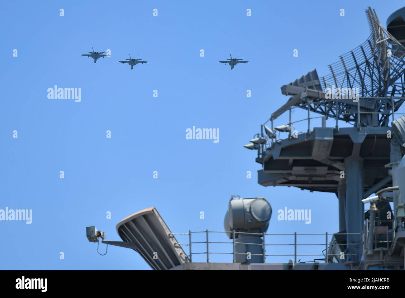 Military fighter jet flyover during the Intrepid Sea, Air & Space