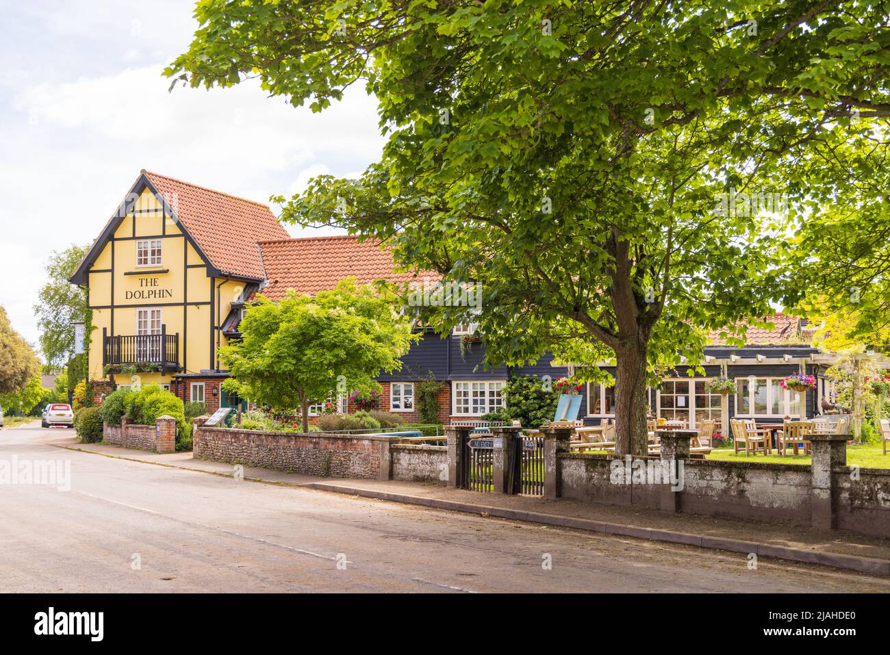 View of the Dolphin Inn pub, formerly known as the Crown Inn, Thorpeness, Suffolk. UK. Stock Photo