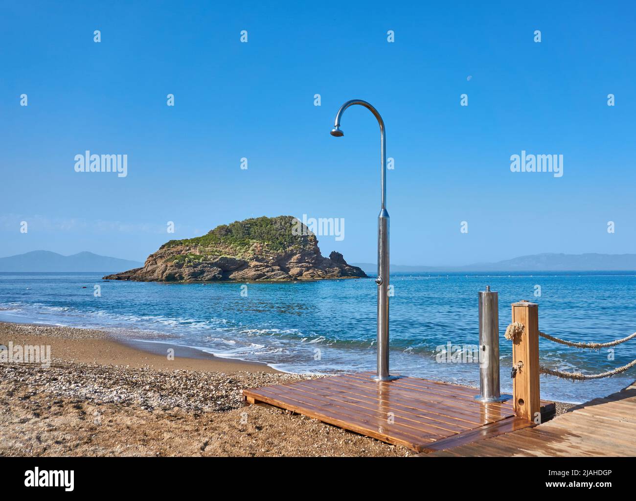 Beach shower next to the sea Stock Photo Alamy