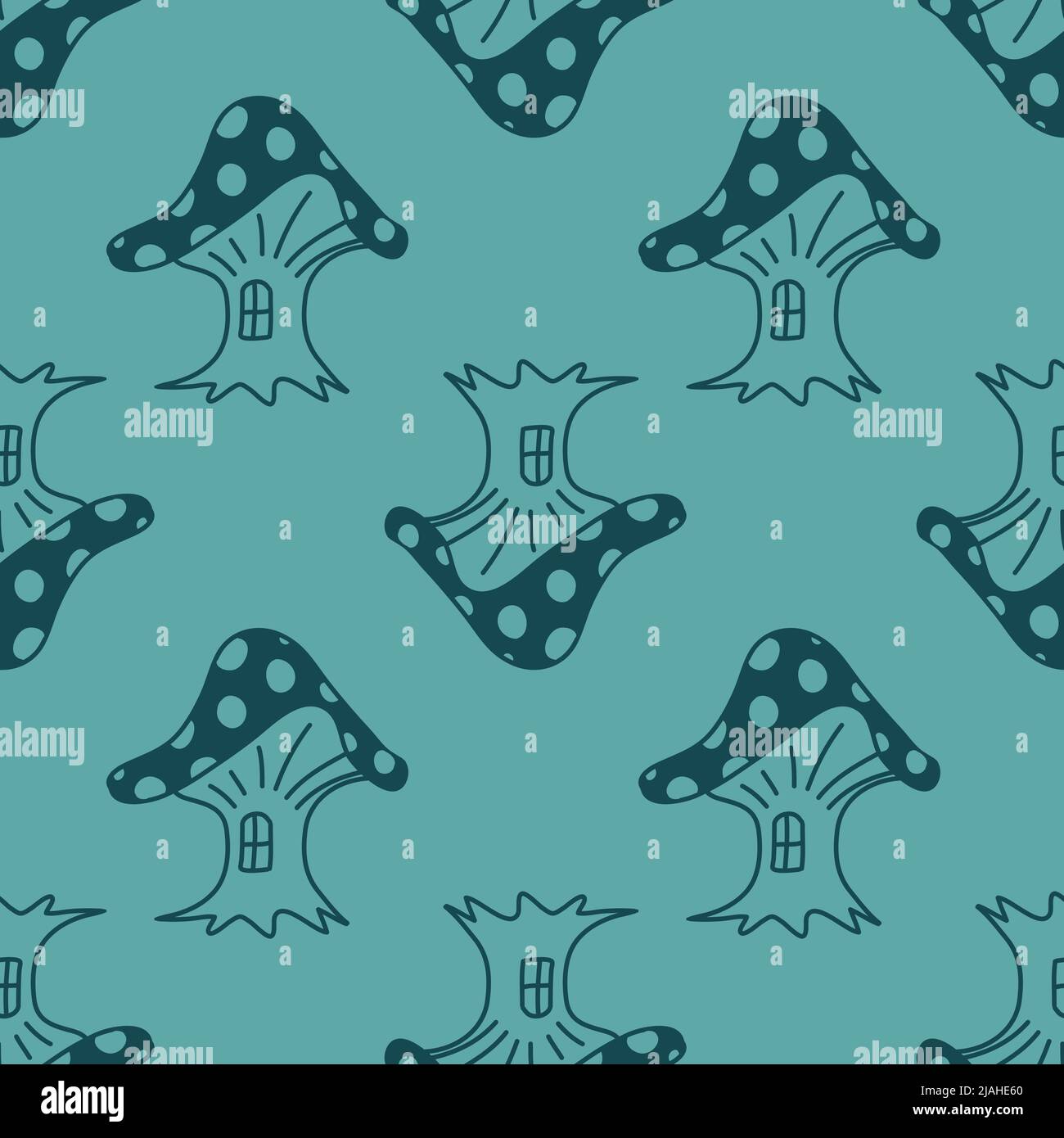Fly agaric toadstool mushroom seamless pattern blue green for textile ...