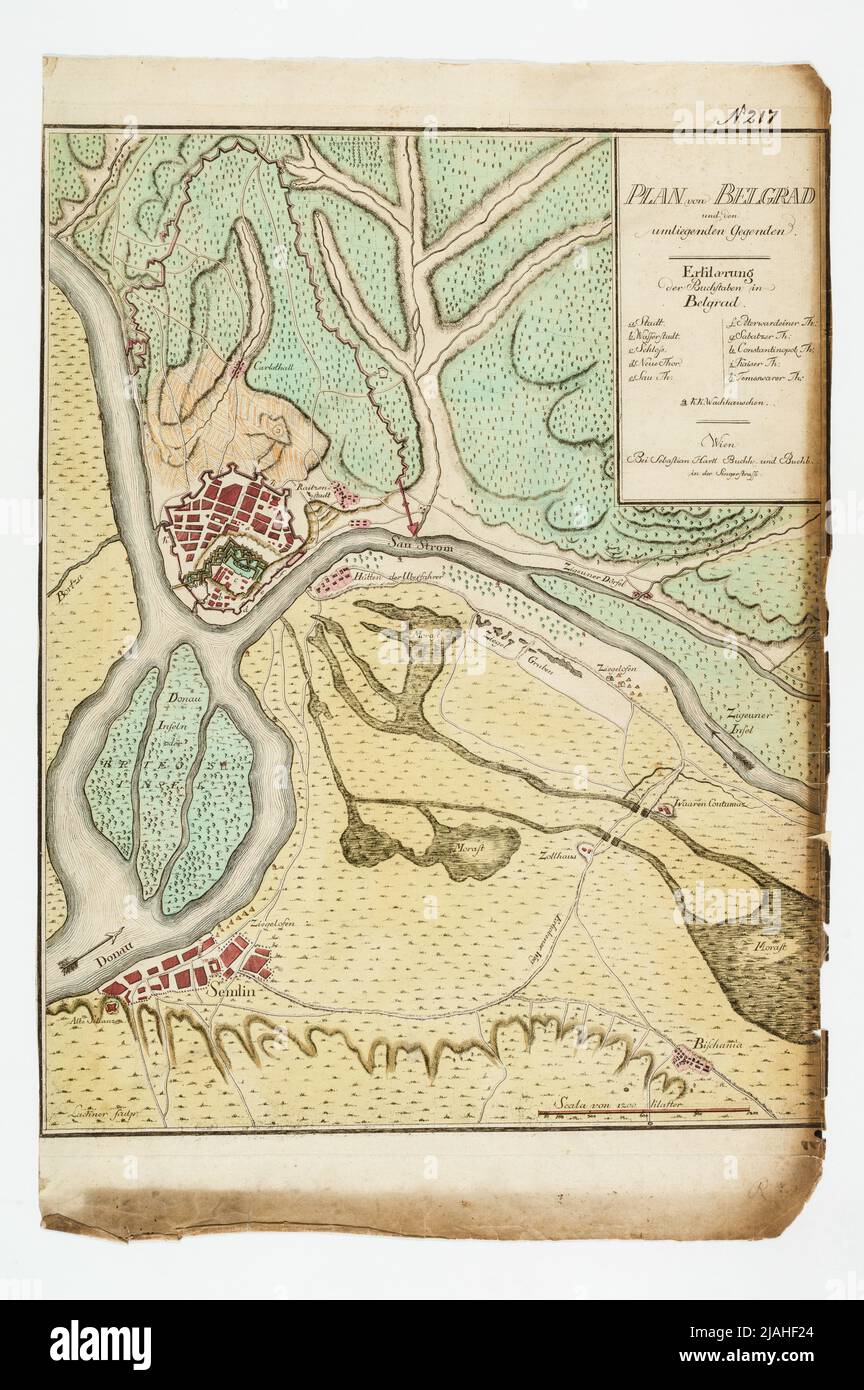 "Plan of Belgrade / and the / surrounding areas / ... Vienna / with Sebastian Hartl Buchh. And Buchb. / In Singerstrasse.". Plan of Belgrade and the surrounding area (conquest in October 1789). Sebastian Hartl (1742-1805), publisher Stock Photo