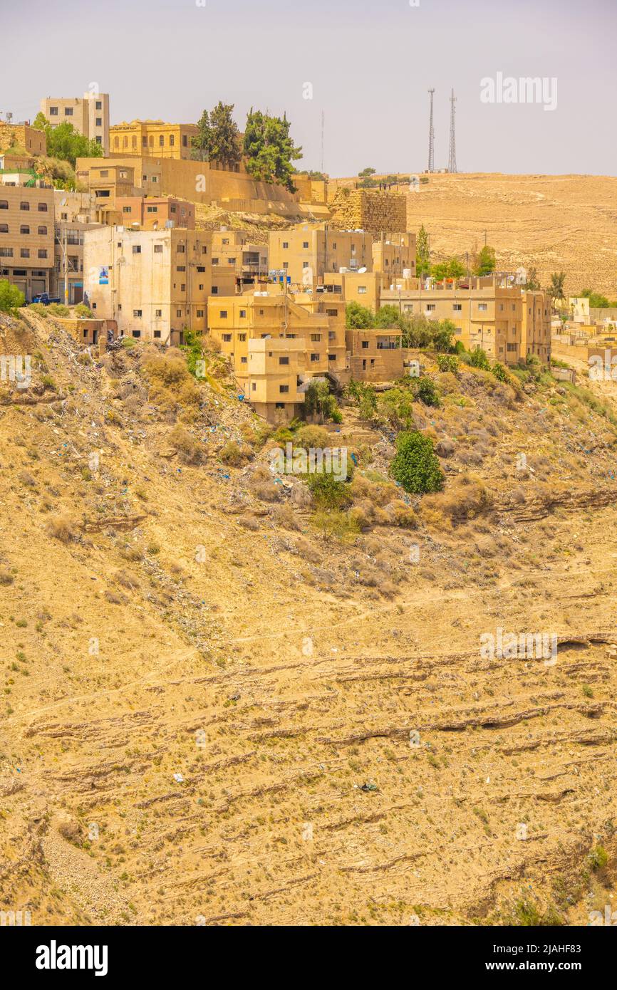 The town of Al-Karak from Kerak castle Jordan Stock Photo