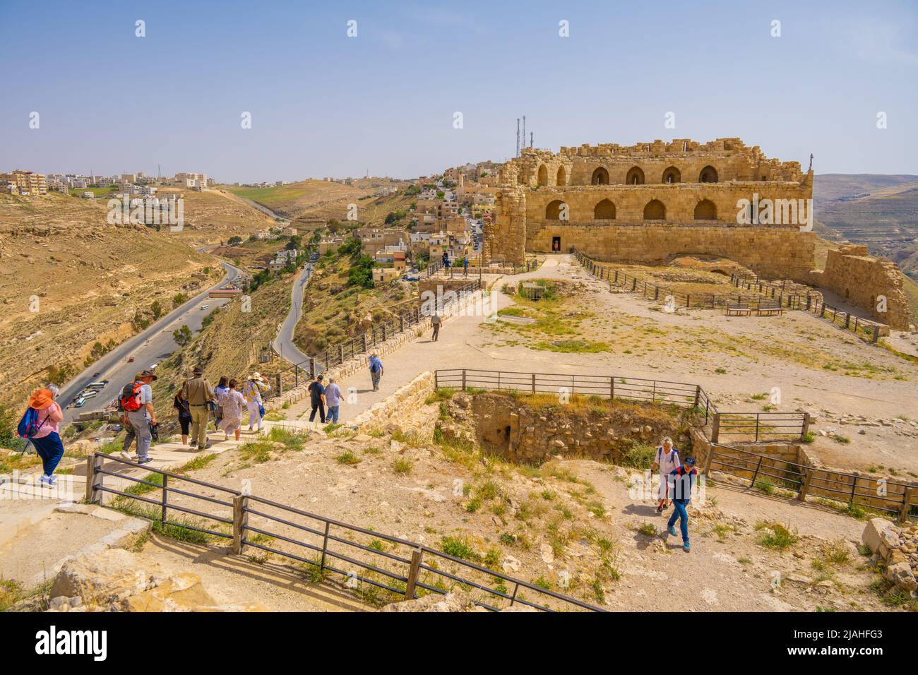 Tourists in Kerak castle Al-Karak Jordan Stock Photo