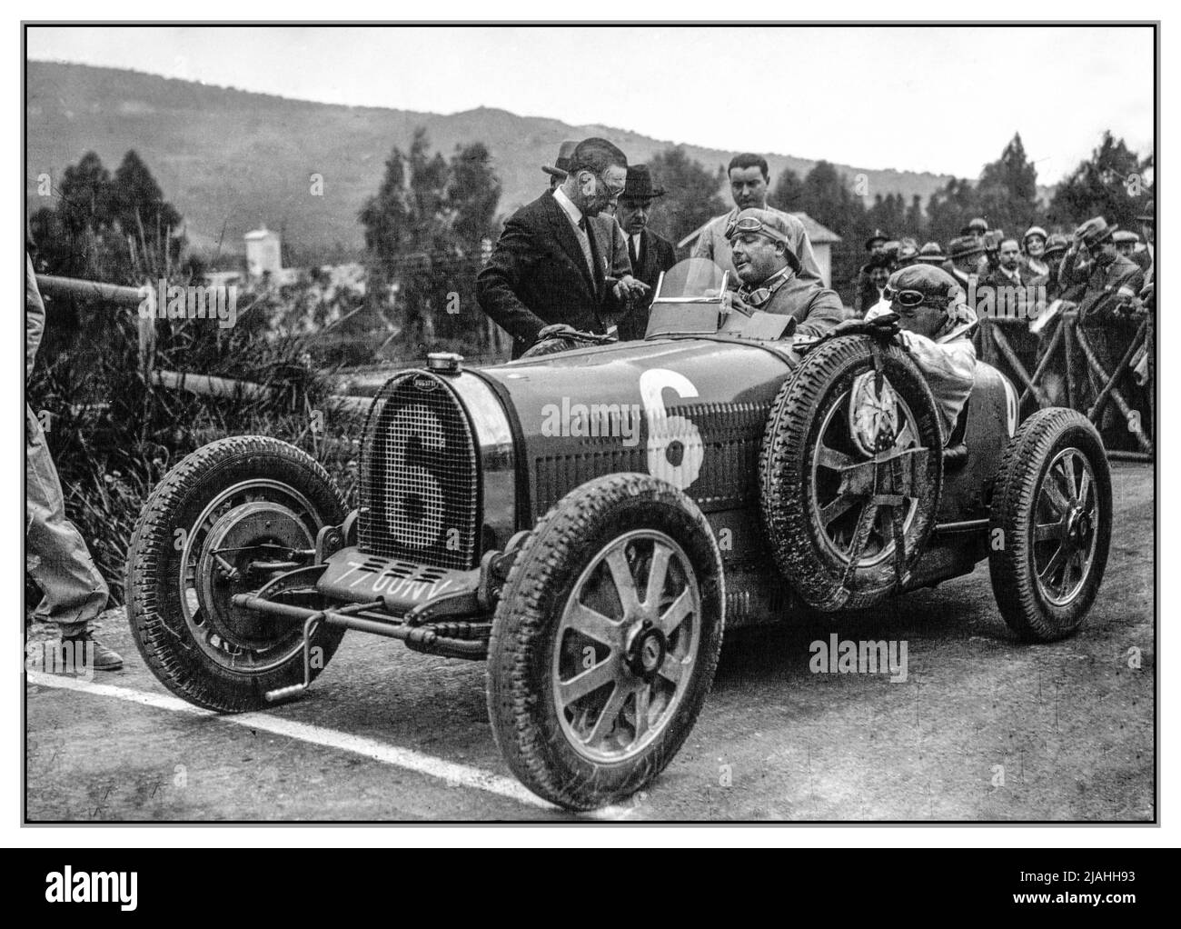 TARGA FLORIO BUGATTI 1930 Entry #6 in the 1930 Targa Florio is Albert Divo in a Bugatti Type 35B. Ready to go at the start line  4 May 1930 Stock Photo