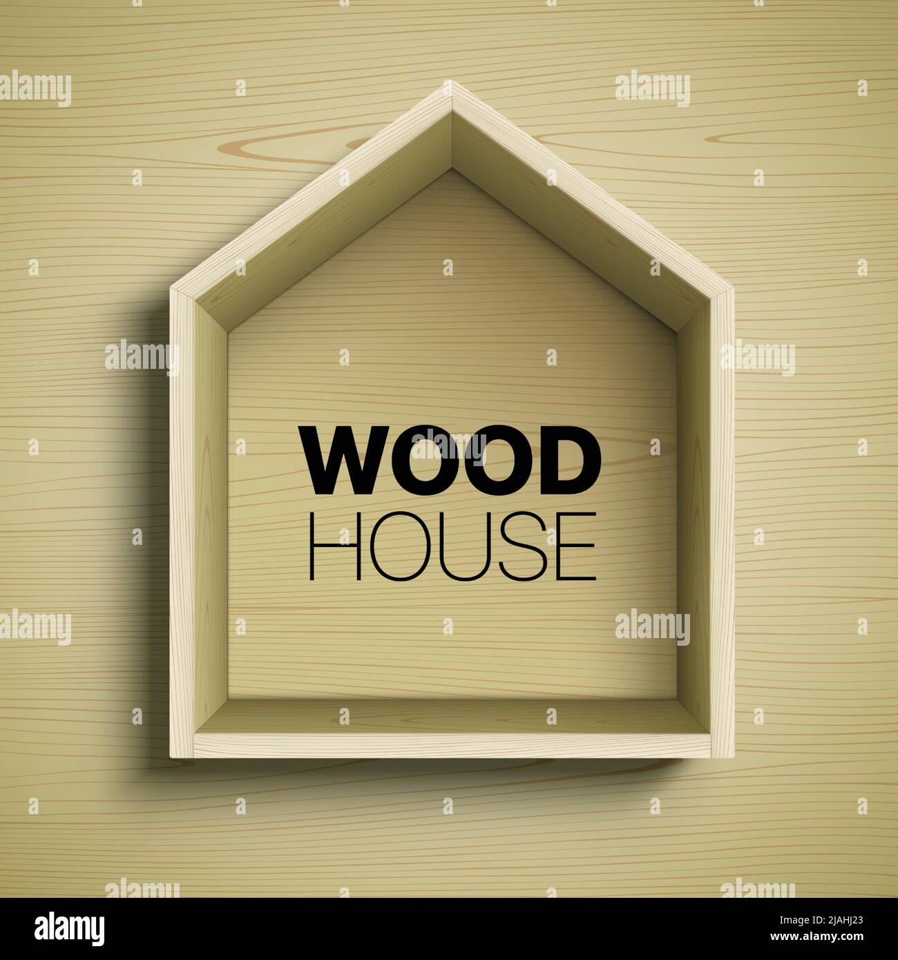 Wooden house frame on a wood texture background. Real estate modern vector banner design. Stock Vector