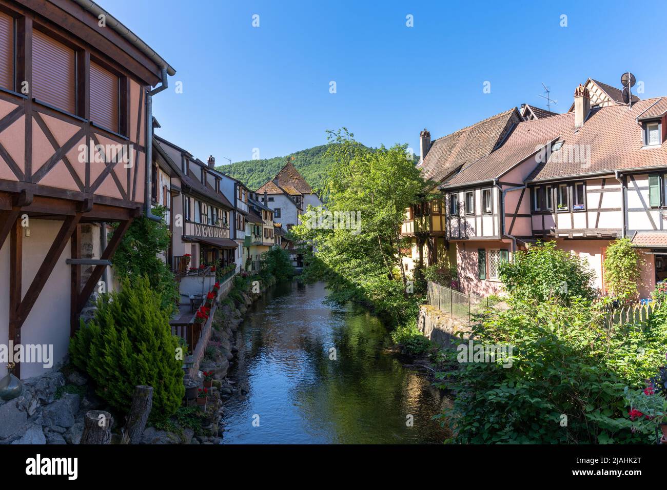 Kaysersberg, France 30 May, 2022 historic halftimbered houses on