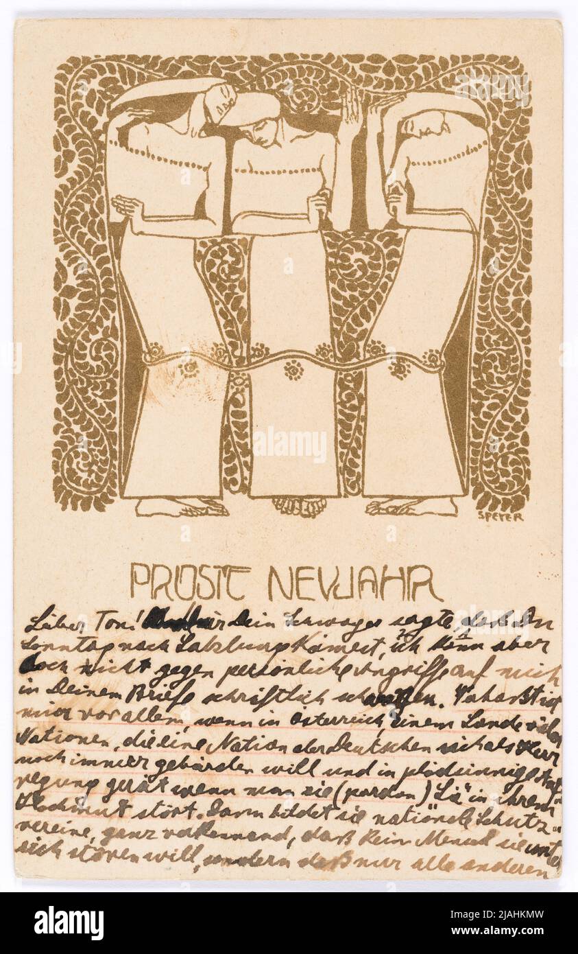 Postcard of Wiener Werkstätte No. 60: Prosit New Year. Agnes Speyer (1875-1942), Artist, Wiener Werkstätte, Publishing House Stock Photo