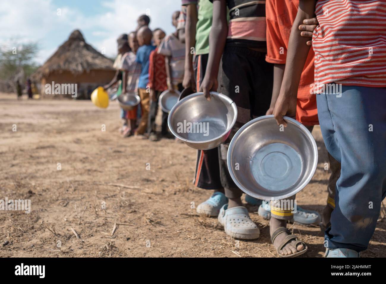 Food aid to needy and hungry people in Africa, social humanitarian aid, Ramadan month, iftar Stock Photo