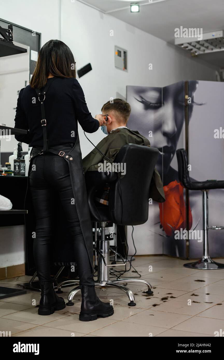 Dolyna, Ukraine February 3, 2022 visit to the hairdresser, children's