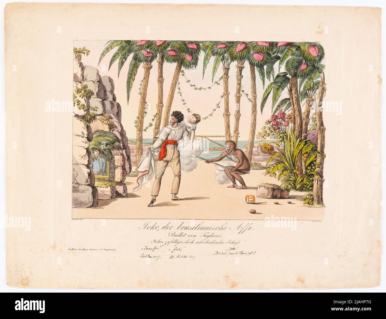 "Joko, the Brazilian monkey" by Taglioni (Gallerie Droller Scenen for the theater newspaper, 1st year, No. 18). Johann Wenzel Zinke (1782-1851), Copper Engraver, after: Johann Christian Schoeller (1782-1851), artist Stock Photo