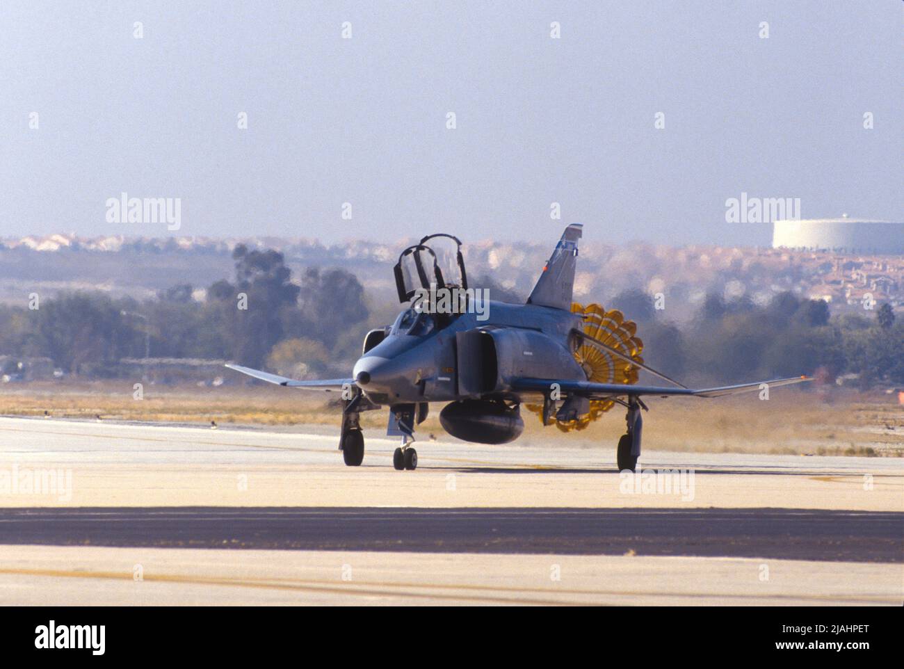 F4 Phantoms from 163rd Tactical Fighter Group, taxi at March Air Force Base in California after landing Stock Photo