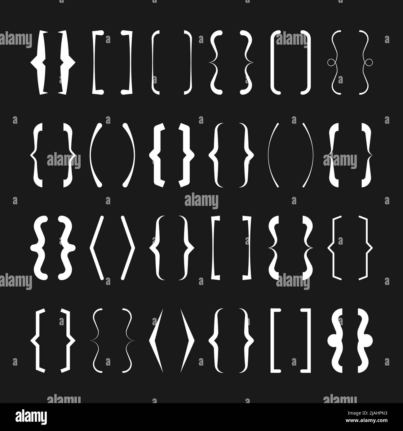 Text brackets collection, white quotation box. Curly, square and corner
