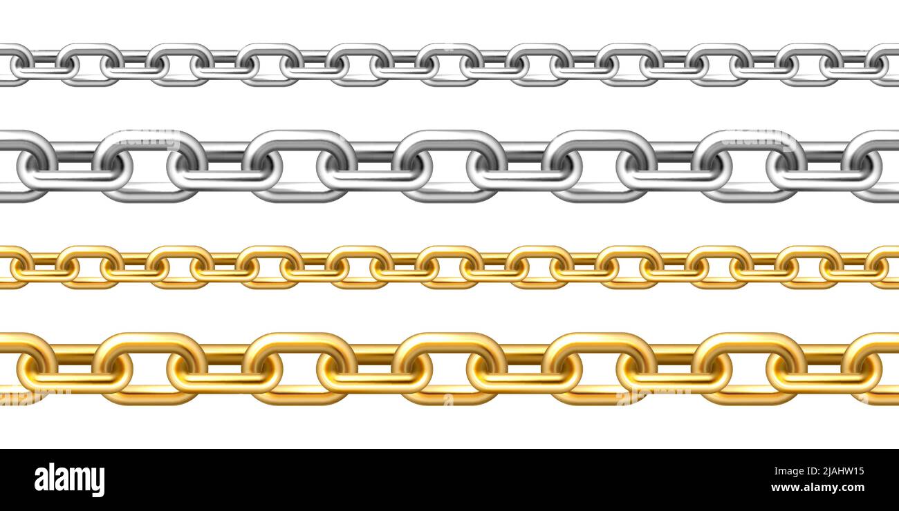 Realistic seamless golden and silver chains isolated on white ...