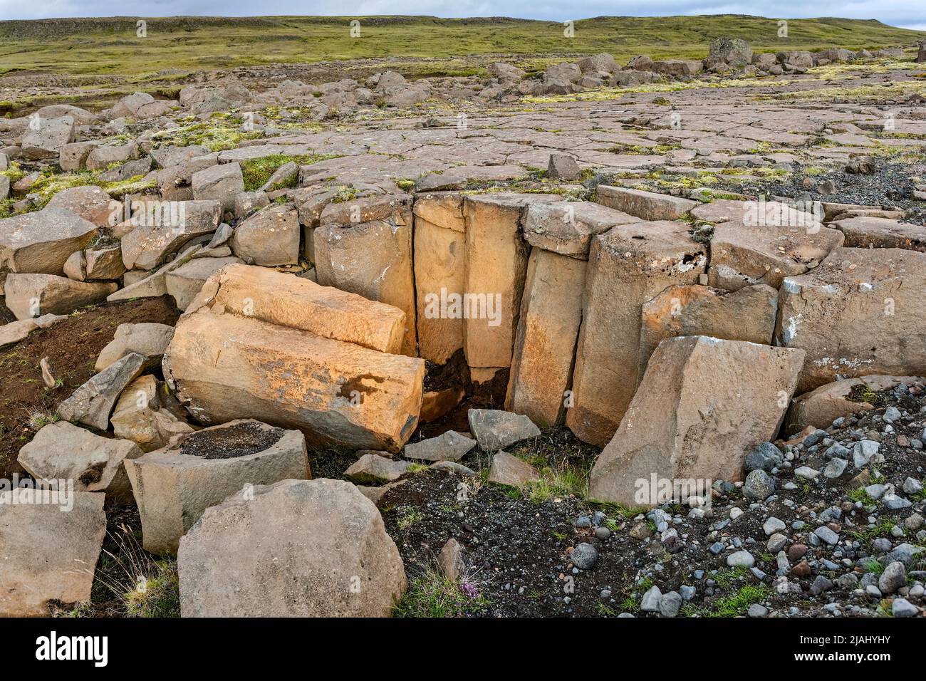 Columnar Basalt Revealing Hexagonal Structure, Iceland Stock Photo