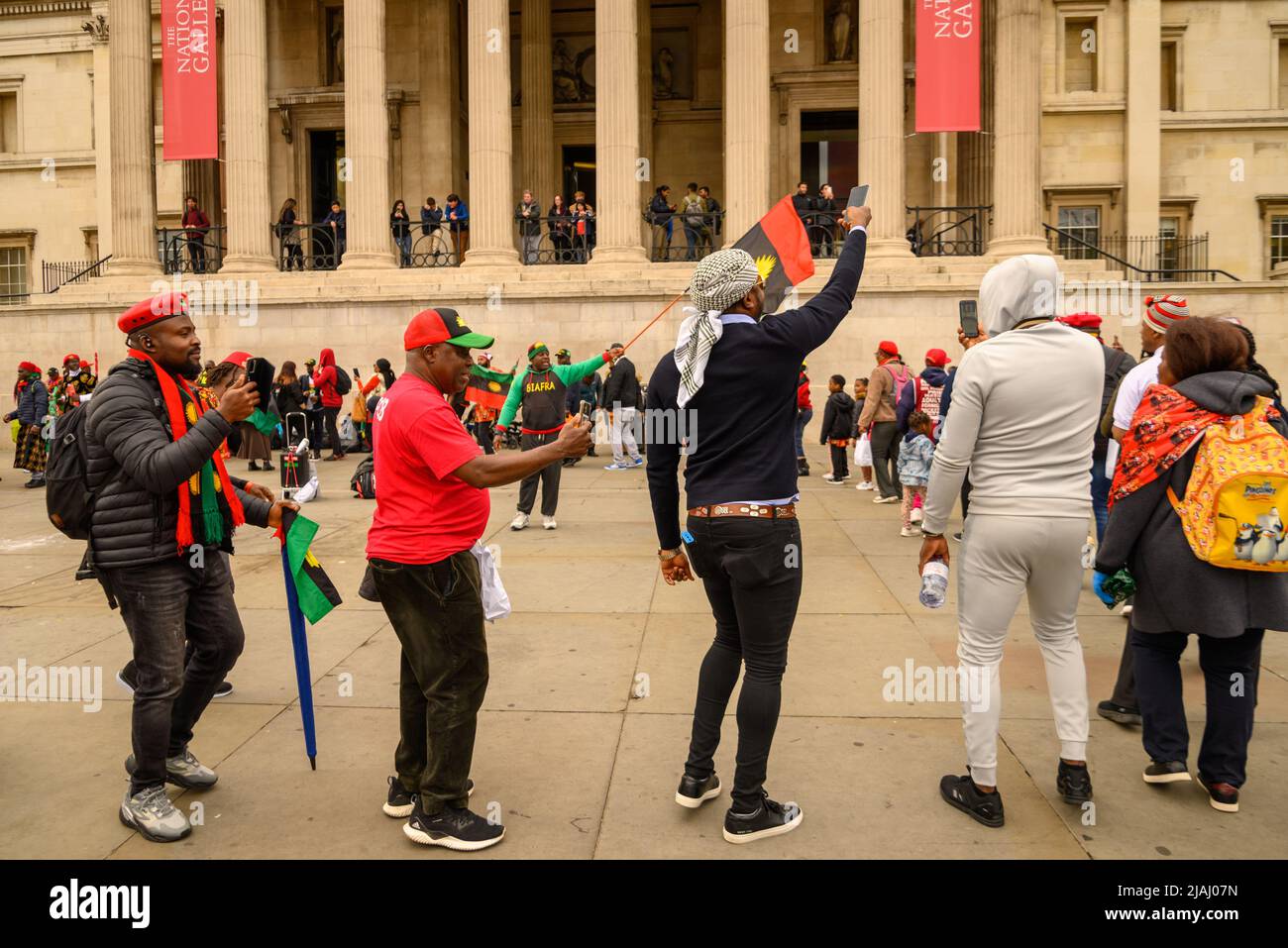 London, UK, 30th May 2022. Supporters of the Indigenous People of Biafra (IPOB) stage a colourful, tuneful and peaceful demonstration in Trafalgar Square. The protest group supports a free Biafra, a region of Nigeria. Paul Biggins/Alamy Live News Stock Photo