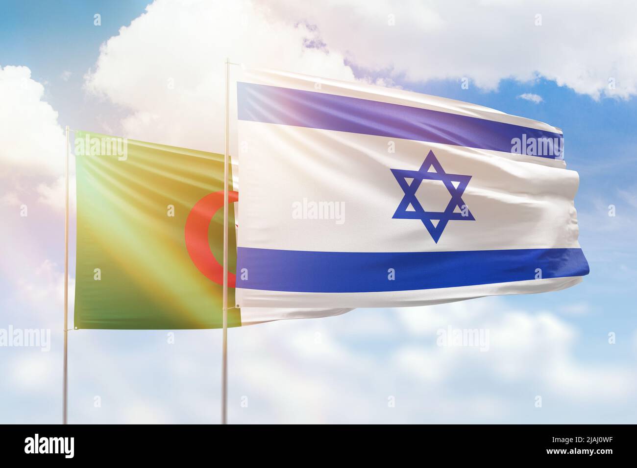 Sunny blue sky and flags of israel and algeria Stock Photo - Alamy