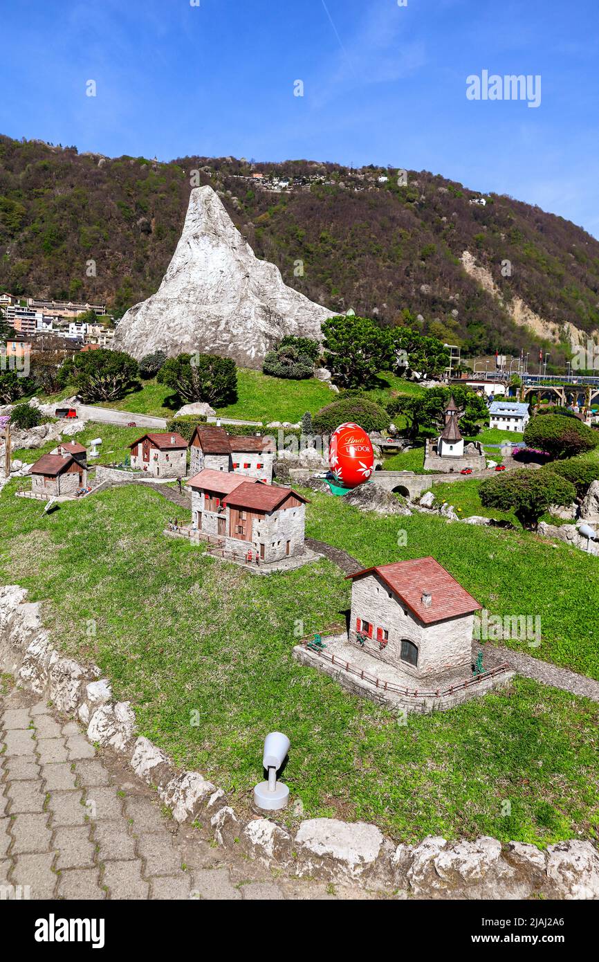 Melide, Switzerland, 04. April 2022: The Swiss Miniatur Outdoor Museum where famous Places are built in small size. Stock Photo