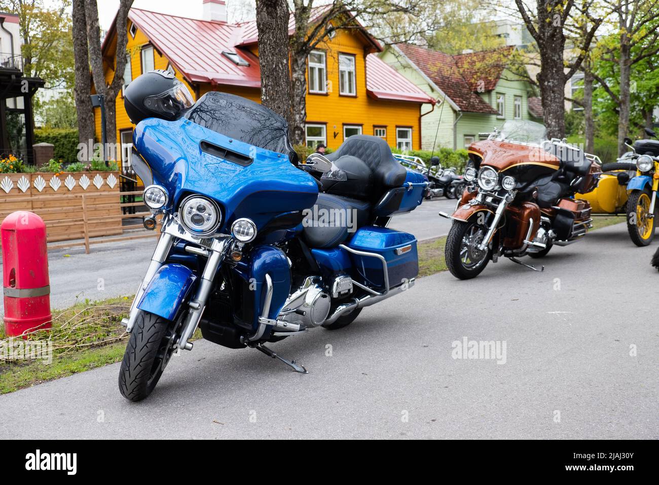 Estonian Motorcycle Season Opening. Motorcyclist gathering parade or rally. Stock Photo