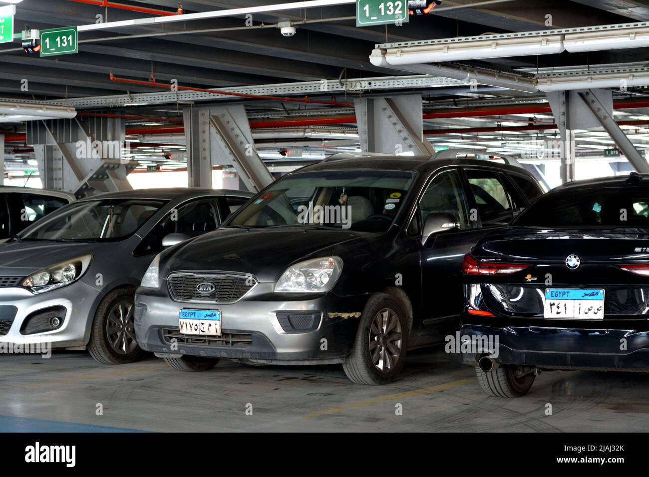 Cairo, Egypt, April 14 2022 Parked cars inside a multilevel parking