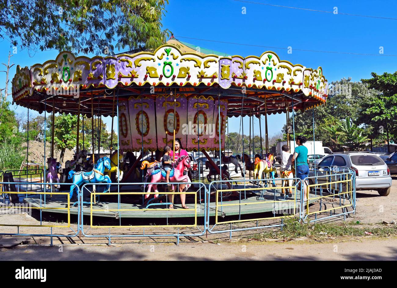 RIO DE JANEIRO, BRAZIL - MAY 29, 2022: Carousel in suburban amusement ...