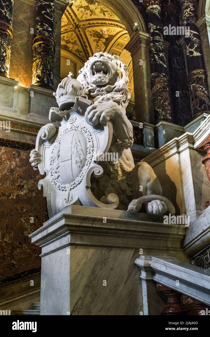 VIENNA, AUSTRIA - MAY 16, 2019: This is a heraldic lions on the grand-staircase in the Museum of Art History. Stock Photo