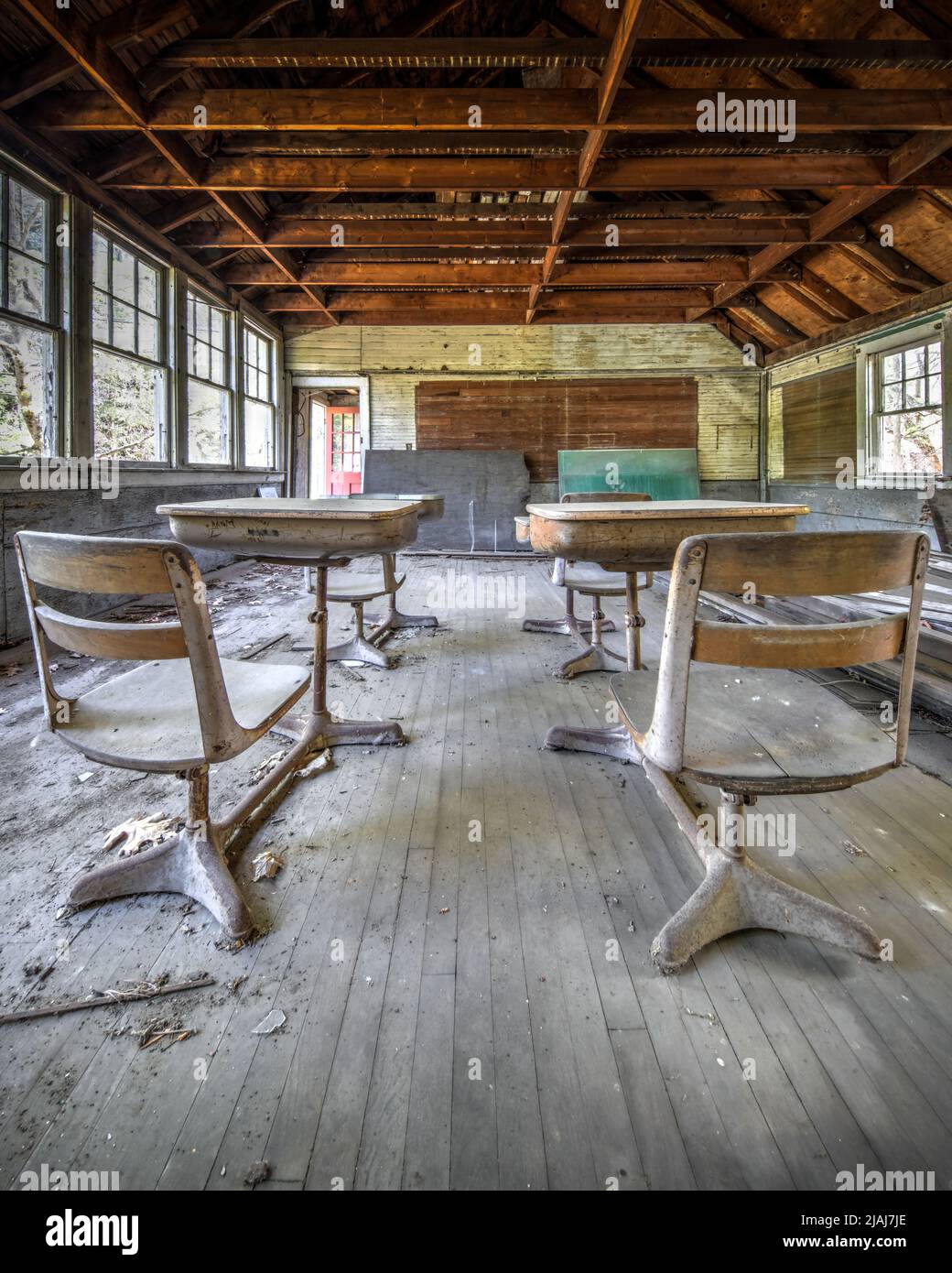 One room school house desks abandoned Stock Photo - Alamy