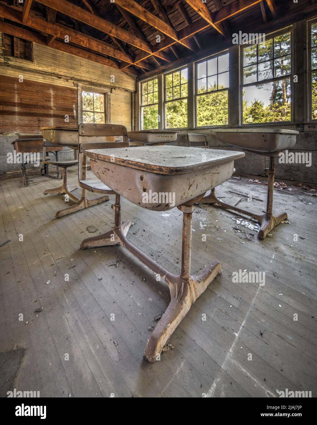 One room school house desks abandoned Stock Photo - Alamy