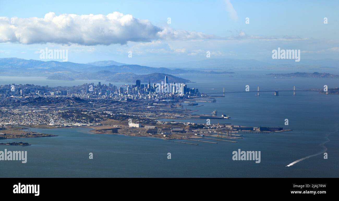 Panoramic aerial view of San Francisco looking North on the Bay Stock Photo
