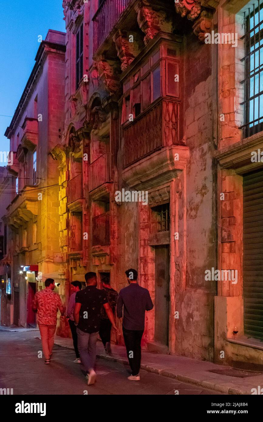 Street at night, Valletta, Malta Stock Photo