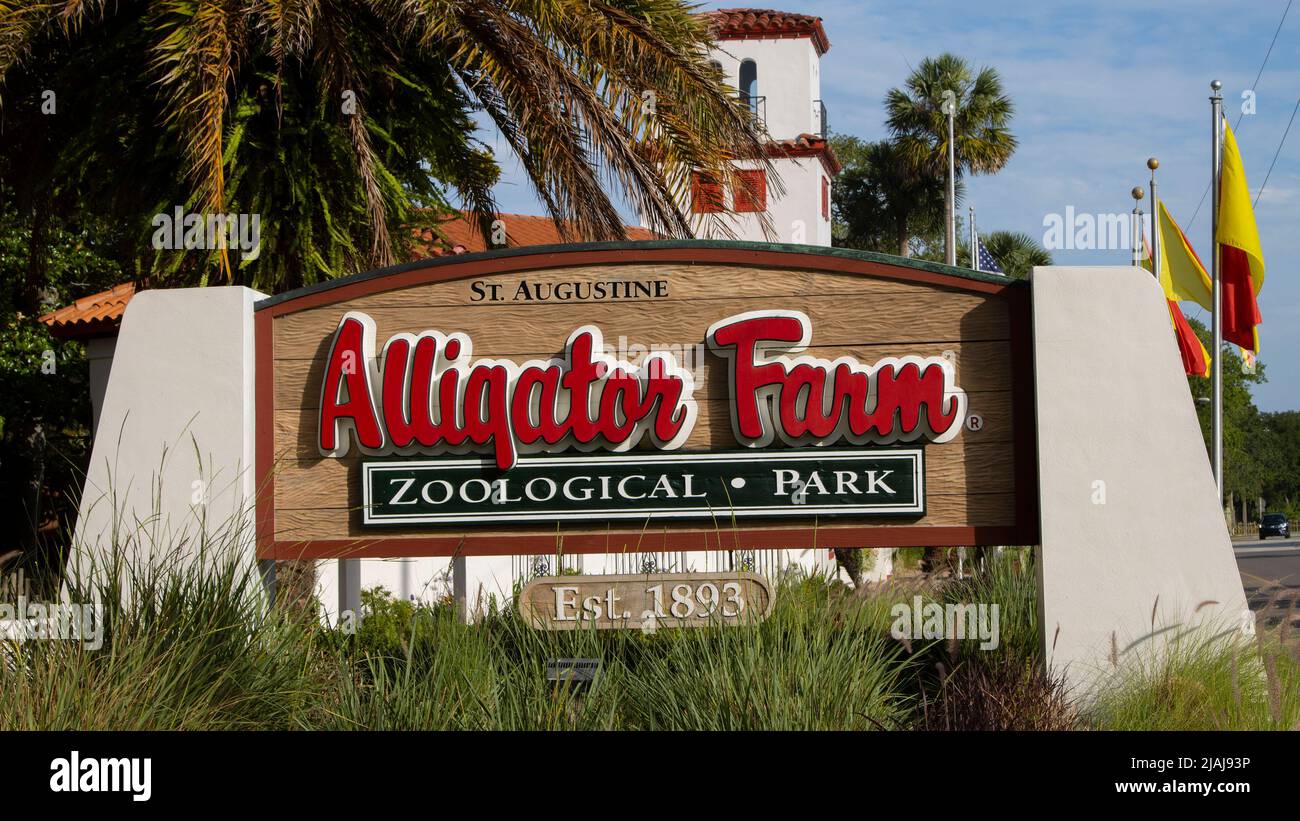 May 26, 2022 - St. Augustine, FL:  The historic entrance sign  to the St. Augustine Alligator Farm. Stock Photo