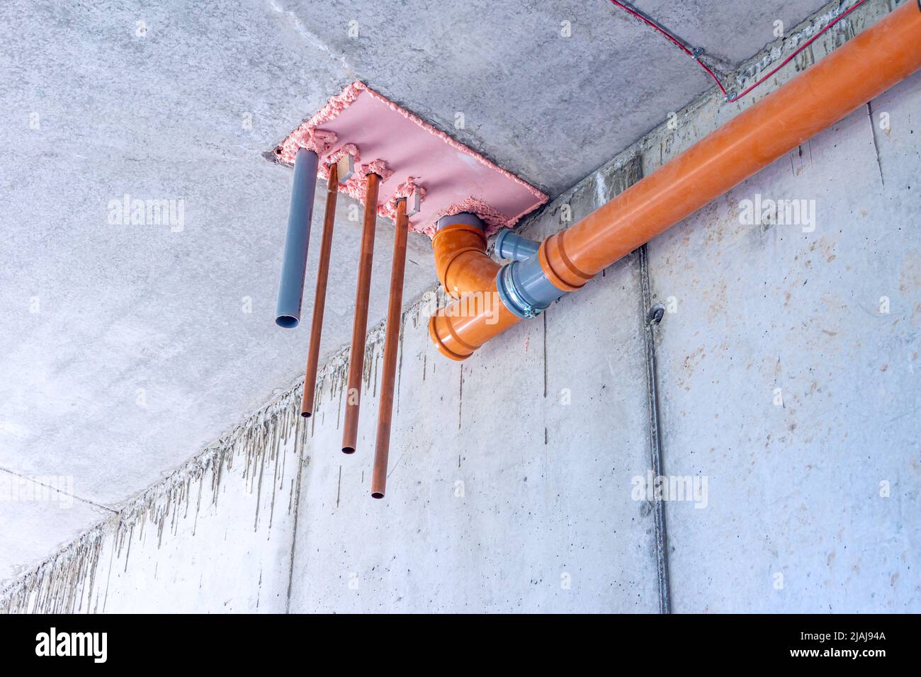 installation of water and sewer pipes in the technological opening of