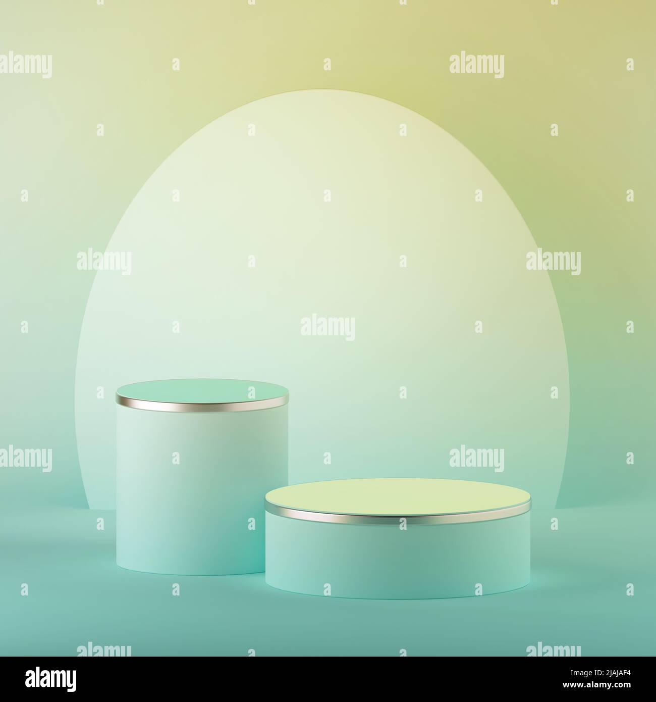 Round Mint Display 3d render, abstract mint yellow pastel easter background, blank ...