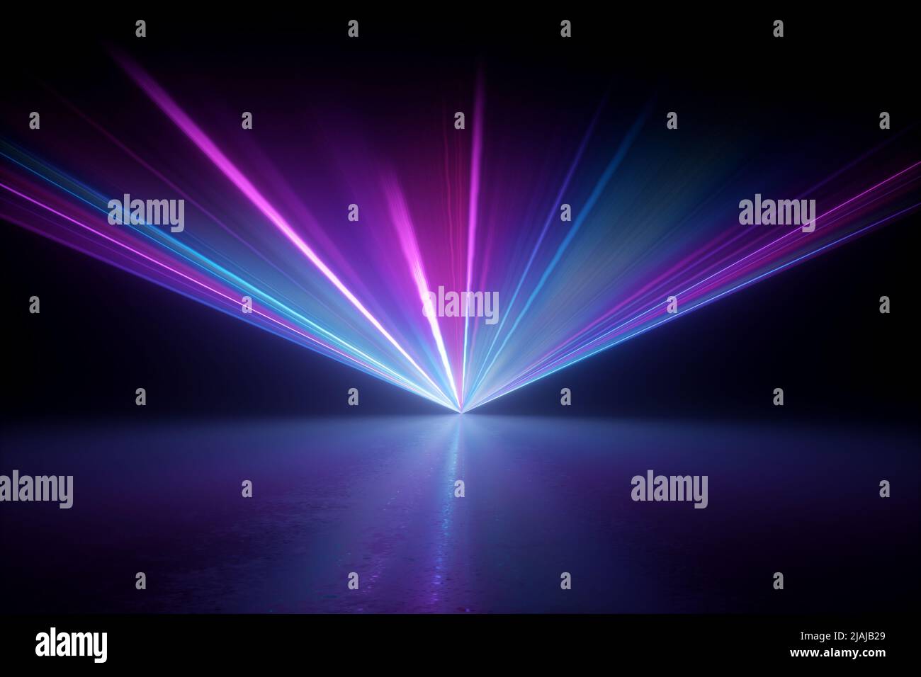 3d render, digital illustration. Bright projector shining on the dark