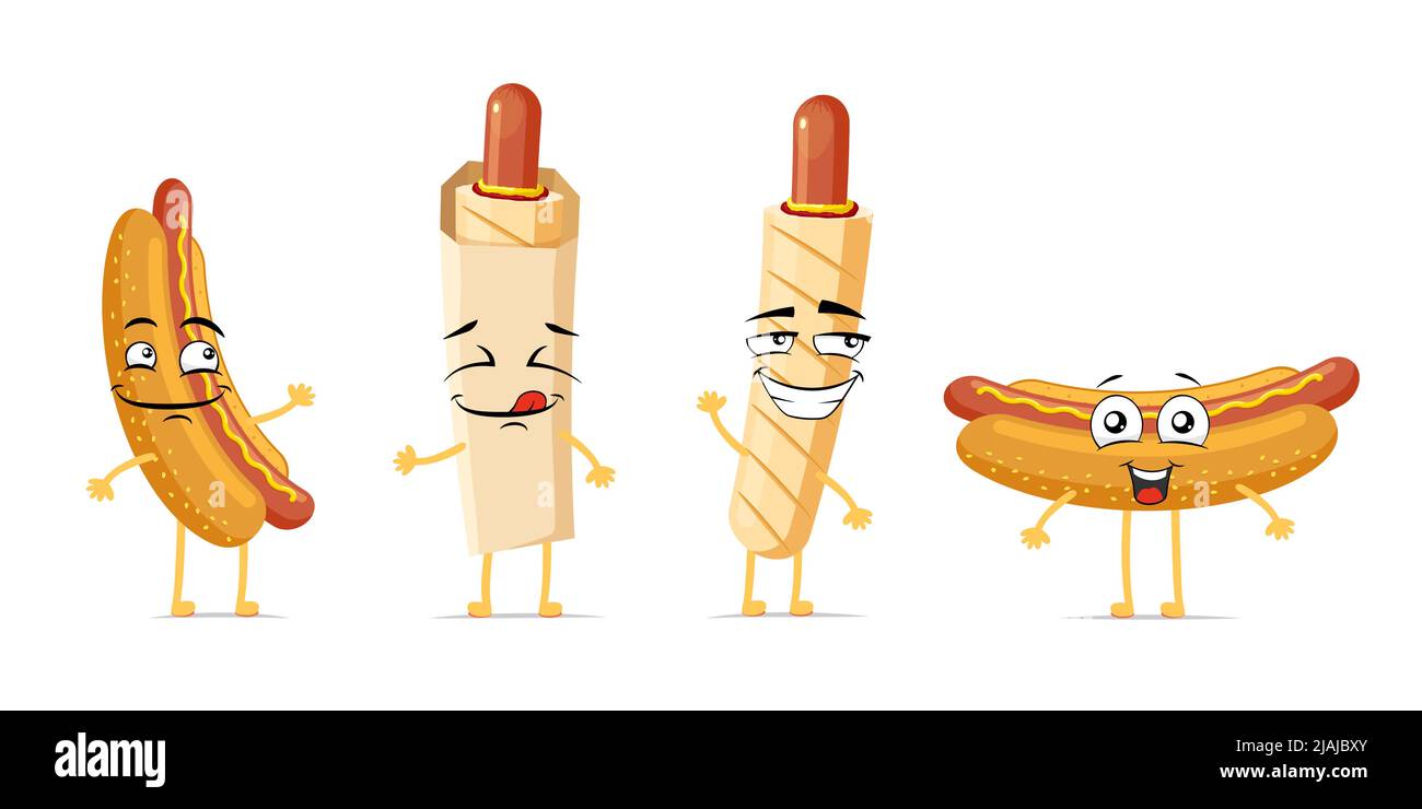 Smiling Hot Dog Cartoon Character Holding a Sausage on a Fork