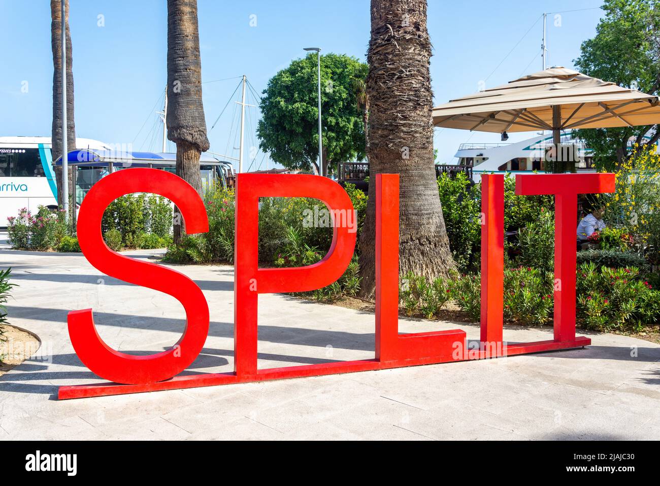 Split welcome sign, The Riva Waterfront, Old Town, Split, Split-Dalmatia County, Croatia Stock Photo