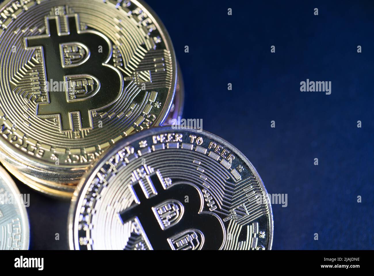 Gold and Silver Bitcoin coins on dark background. Cryptocurrency concept  Stock Photo - Alamy
