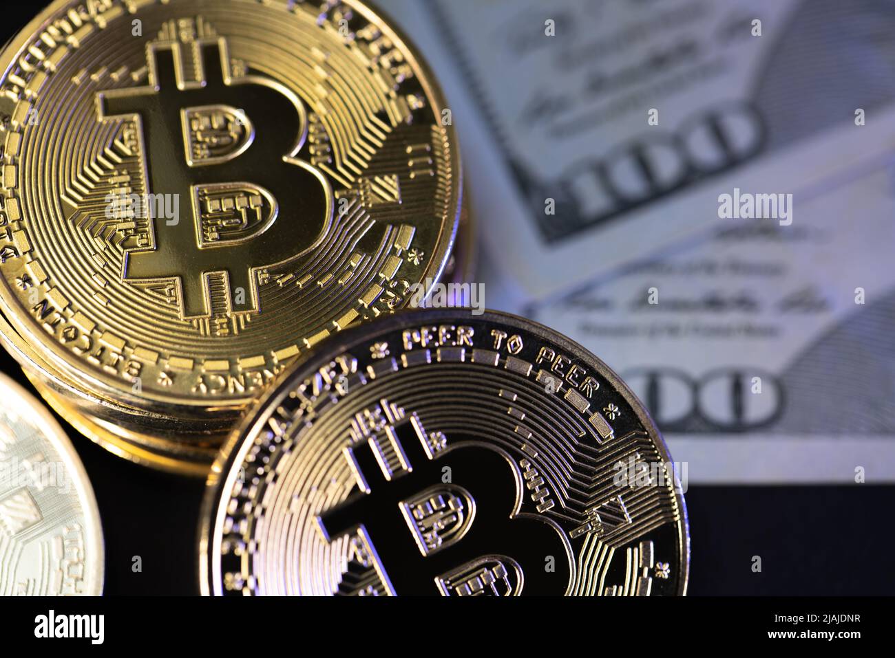 Bitcoin and US dollar banknotes in female hands. Electronic decentralized  money, exchange rate and growth of crypto currency Stock Photo - Alamy