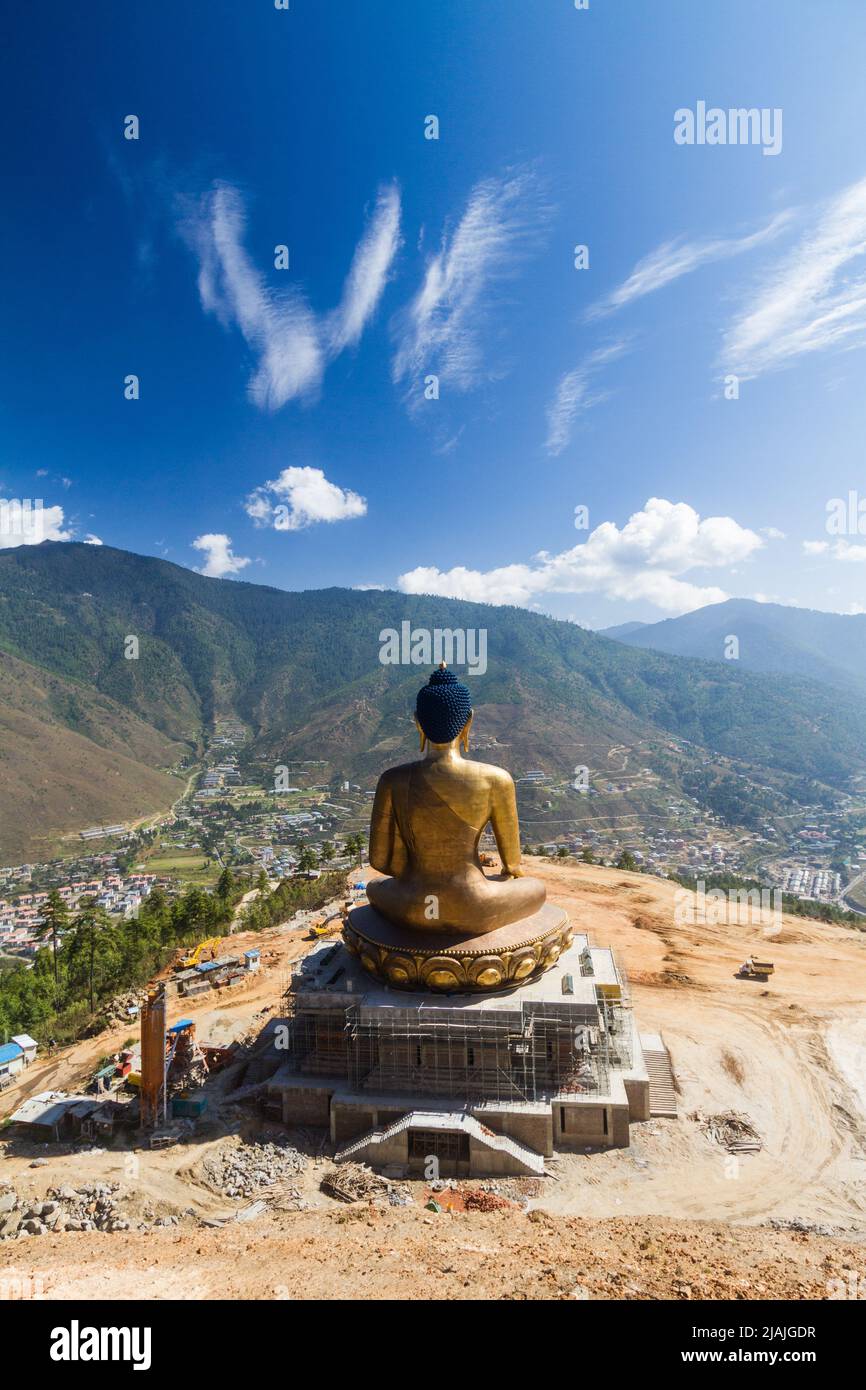 The Buddha Dordenma while it was under construction in Thimphu, Bhutan Stock Photo