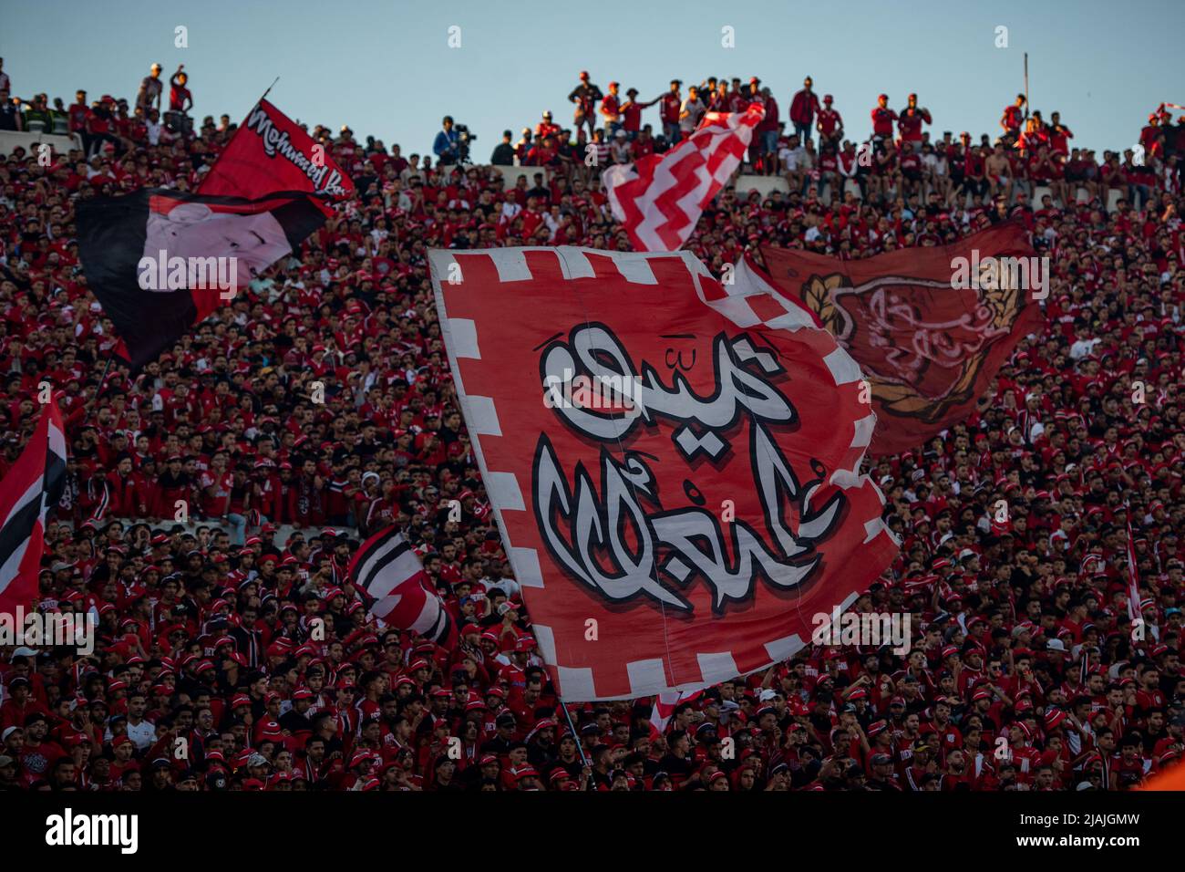 CASABLANCA, MOROCCO - MAY 30: Wydad AC fans during the CAF Champions League  Final 2022 match between Al Ahly and Wydad AC at Stade Mohammed V on May  30, 2022 in Casablanca,