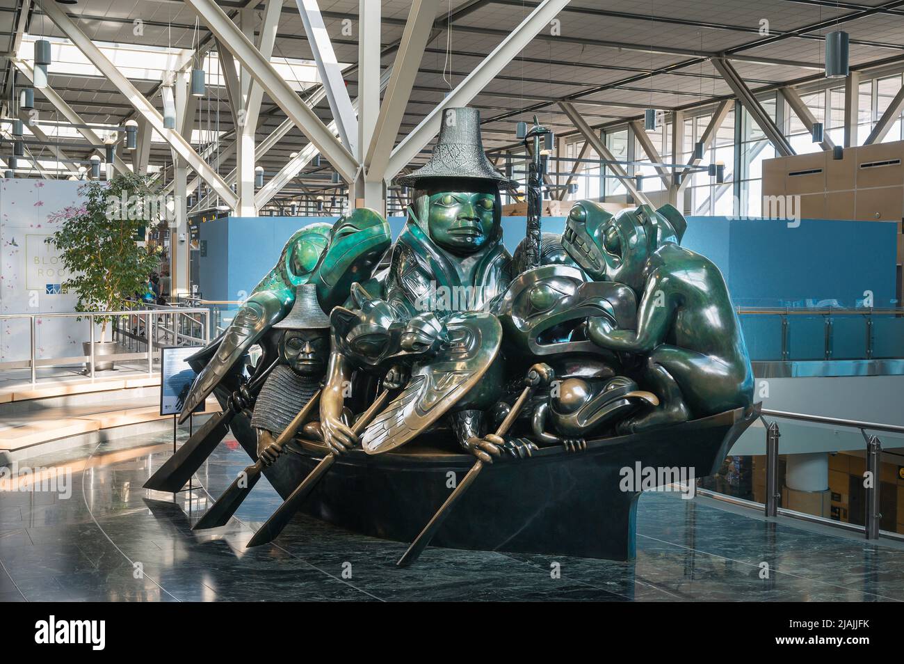 The Spirit of Haida Gwaii sculpture by British Columbia Haida artist Bill Reid.  The International terminal at Vancouver International Airport, or YVR Stock Photo